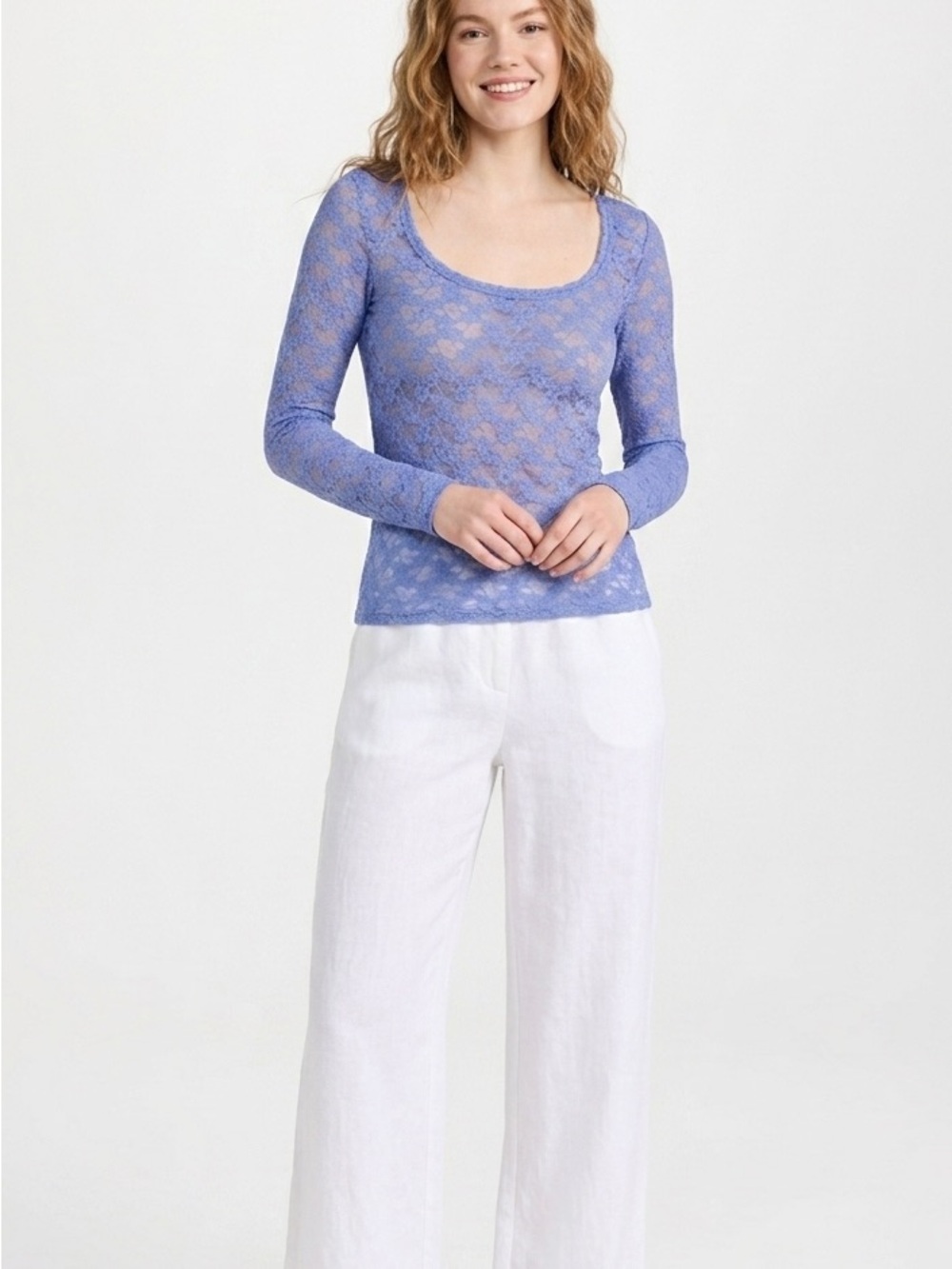 NWT Anthropologie Maeve Lilac Lace Long Sleeve Top Scoop Neck Size Small